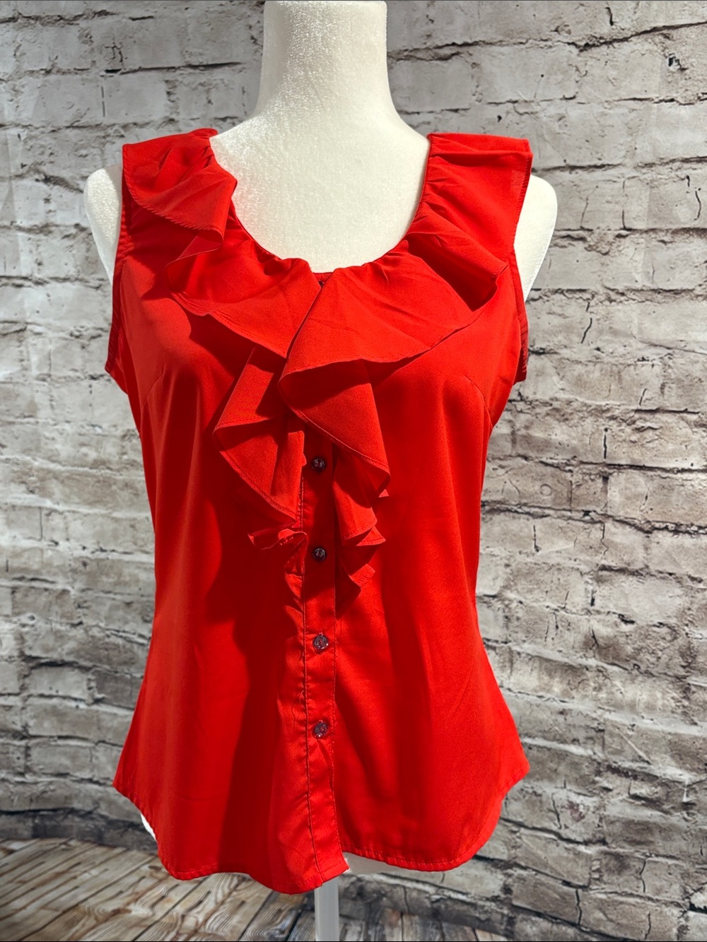 Banana Republic Red/Coral Sleeveless Tailored Ruffle-Front Blouse
